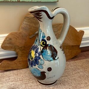 Vintage Tonala Mexico Folk Art Floral Ceramic Pitcher